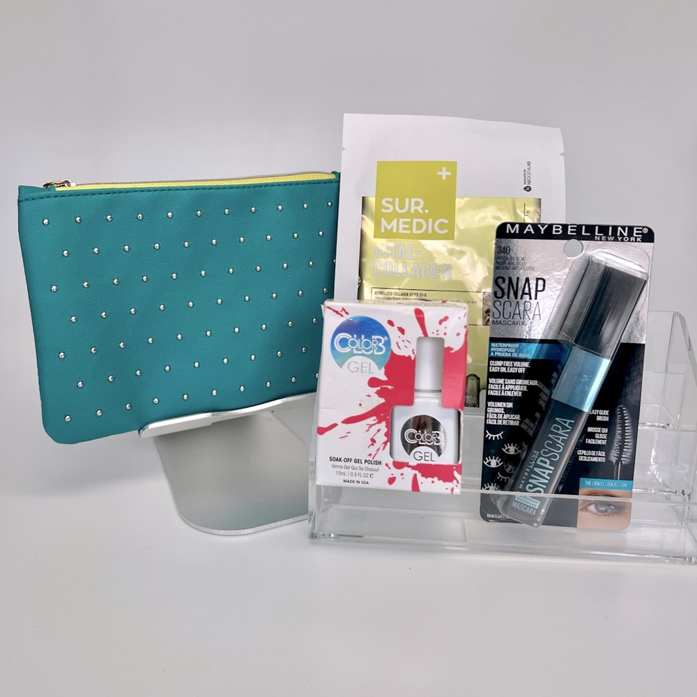 Custom IPSY makeup bag and Full size products: Snapscara, Sur. Medic, Color Lub